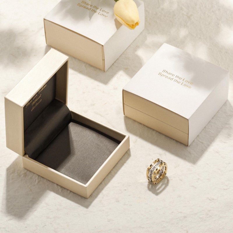 CIUNOFOR Square Chunky Cocktail Ring for Women, Gold Plated Stainless Steel CZ Statement Ring, Bold Wide Style, Sizes 7 - Image 2